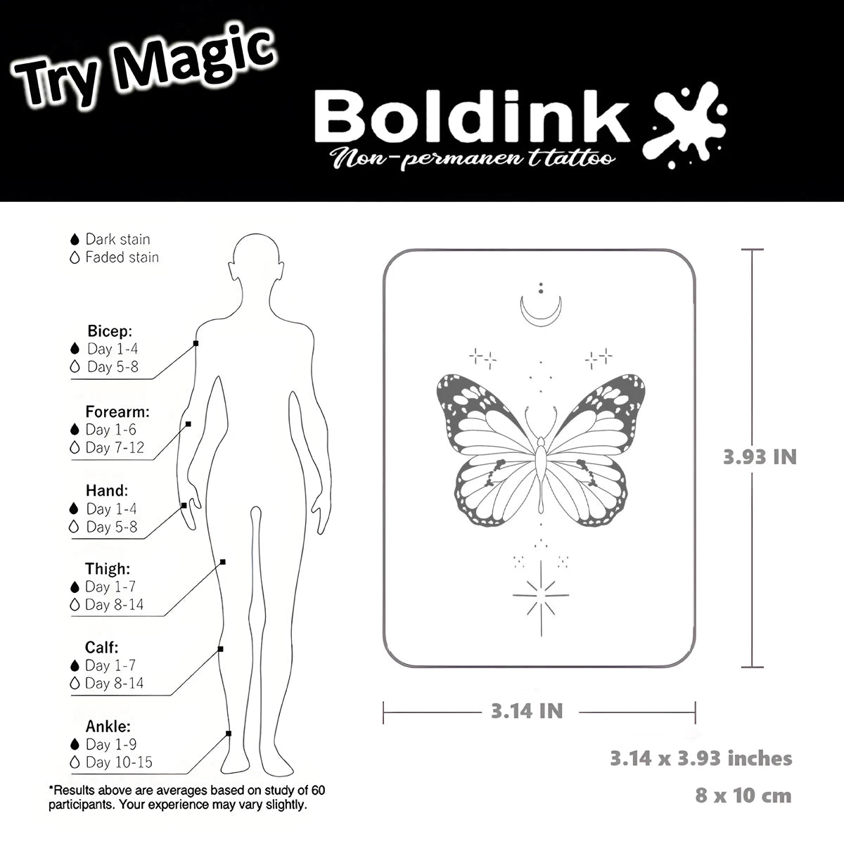 Butterfly Temporary Tattoo,Lasts To 15 Days New Technology Magic Waterproof Semi Permanent Sticker.