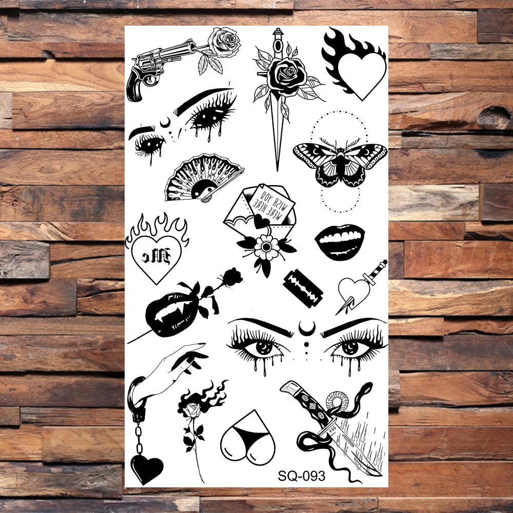 Black Lips Temporary Tattoos For Women Men Realistic Eye Skull Planet String Fake Tattoo Sticker Hand Body Tatoos Hot Sale Small
