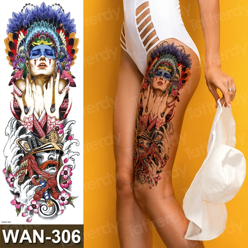 sexy tattoo stockings thigh leg temporary tatoos for women girls body stickers flowers peonies carp fish dragon snake tattoo big