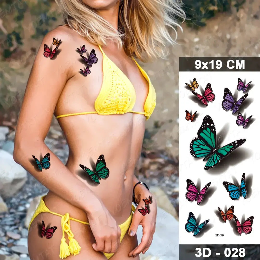Waterproof Temporary Tattoo Sticker 3D Feather Butterfly Flash Tatoo Wrist shoulder leg Fake Tatto For Body Art Women Girl
