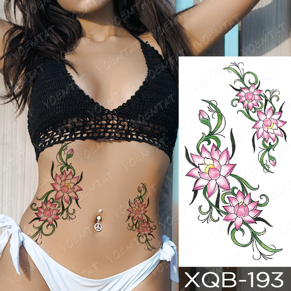 Waterproof Temporary Tattoo Sticker FLowers Dream Catcher Flash Tattoos Flowers Bird Rose Body Art Arm Fake Sleeve Tatoo Women