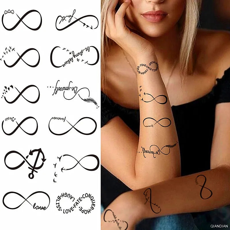 Watercolor Arm Letter Temporary Tattoos Sleeve English Word Lip Print Feather Decorate Realistic Fake Body Women Totem Sticker