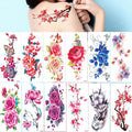 12Pcs Fake Temporary Tattoos Flower Girls Rose Peony Flash Waterproof Body Arm Art Shoulder DIY Women Sleeve Sticker