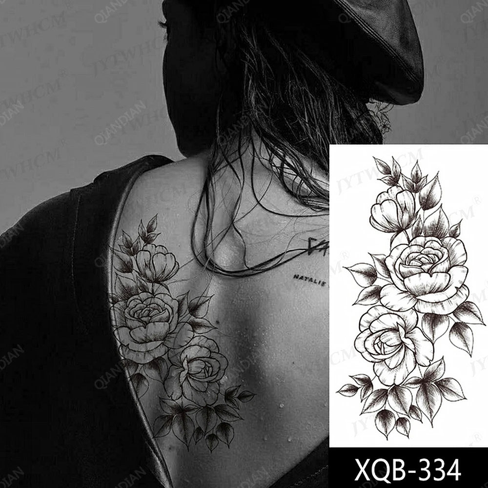 Black Temporary Tattoos Sexy Women Body Arm Art Compass Snake Flower Henna Mandala Waterproof  Character Fake Girl Tatoo Sticker