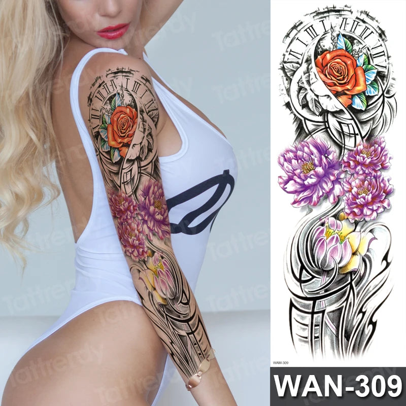 sexy tattoo stockings thigh leg temporary tatoos for women girls body stickers flowers peonies carp fish dragon snake tattoo big