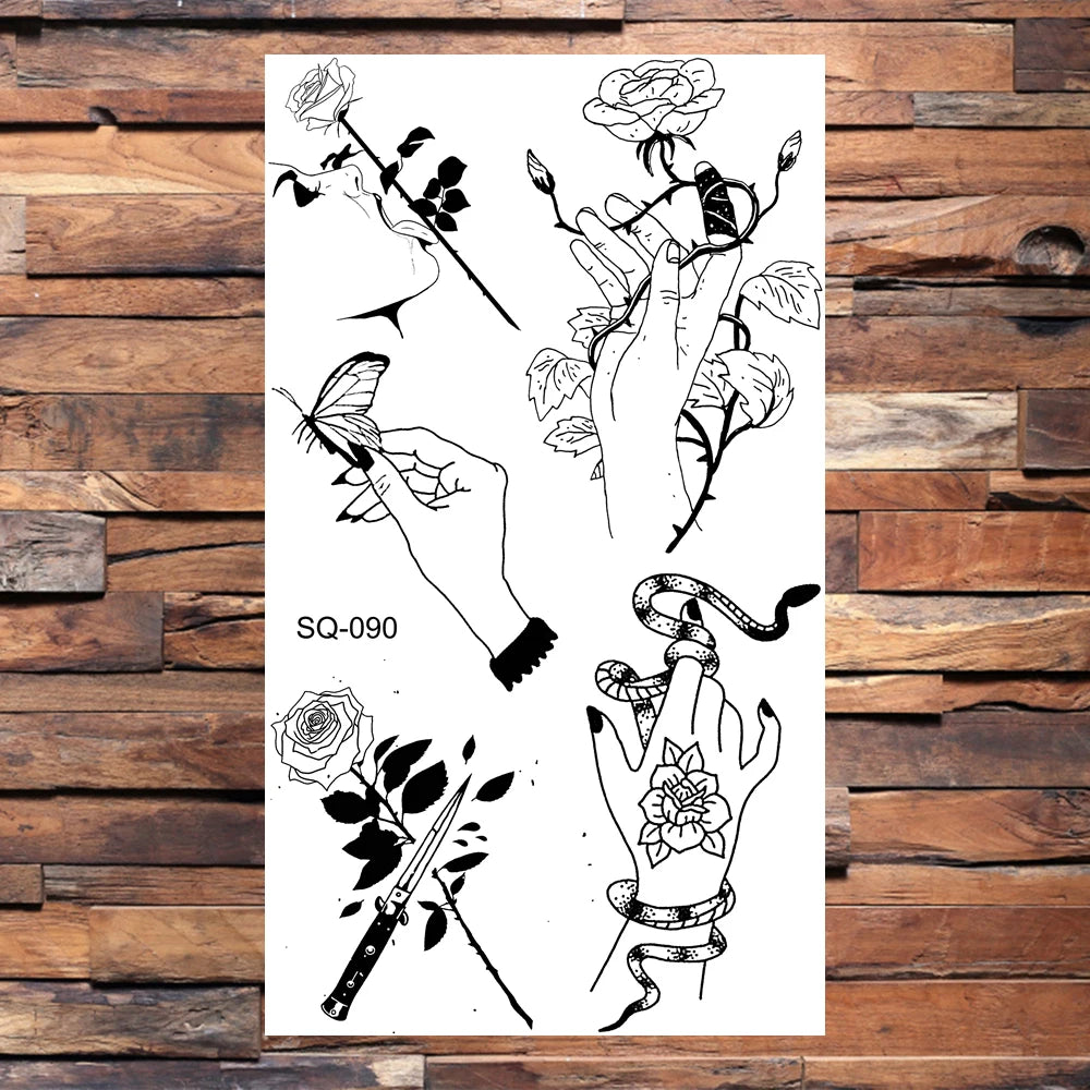 Black Lips Temporary Tattoos For Women Men Realistic Eye Skull Planet String Fake Tattoo Sticker Hand Body Tatoos Hot Sale Small