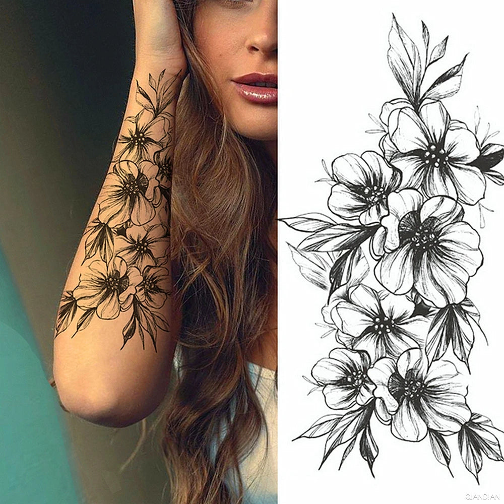 Watercolor Arm Letter Temporary Tattoos Sleeve English Word Lip Print Feather Decorate Realistic Fake Body Women Totem Sticker