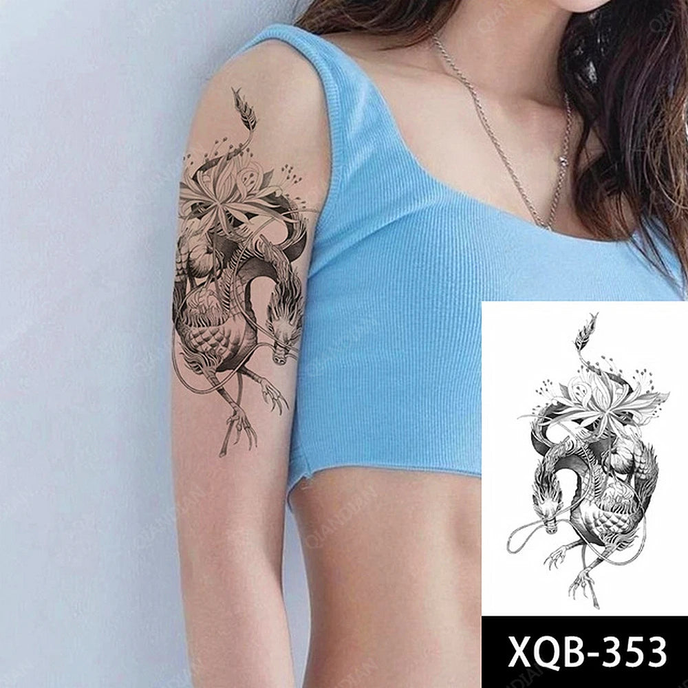 Black Temporary Tattoos Sexy Women Body Arm Art Compass Snake Flower Henna Mandala Waterproof  Character Fake Girl Tatoo Sticker