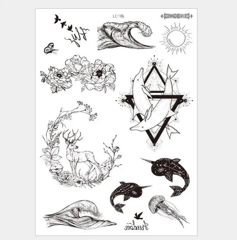 Waterproof Temporary Tattoos For Men Fake Sticker Sleeve Body Art Face Back Bull Skull Eye Animal Stuff Transfer Stickers T1886
