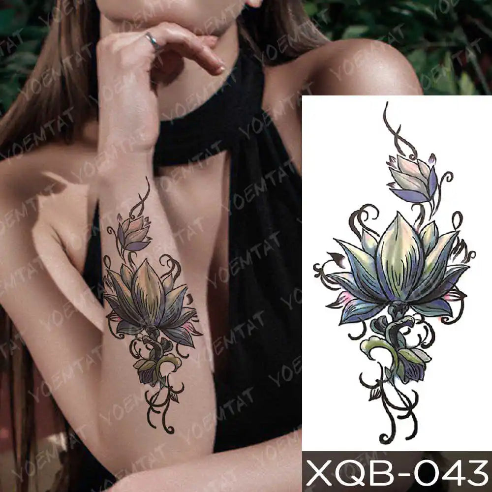 Waterproof Temporary Tattoo Sticker Moon Rose Mandala Lotus Flash Tattoos Lion Fox Flowers Body Art Arm Fake Tatoo Women Men