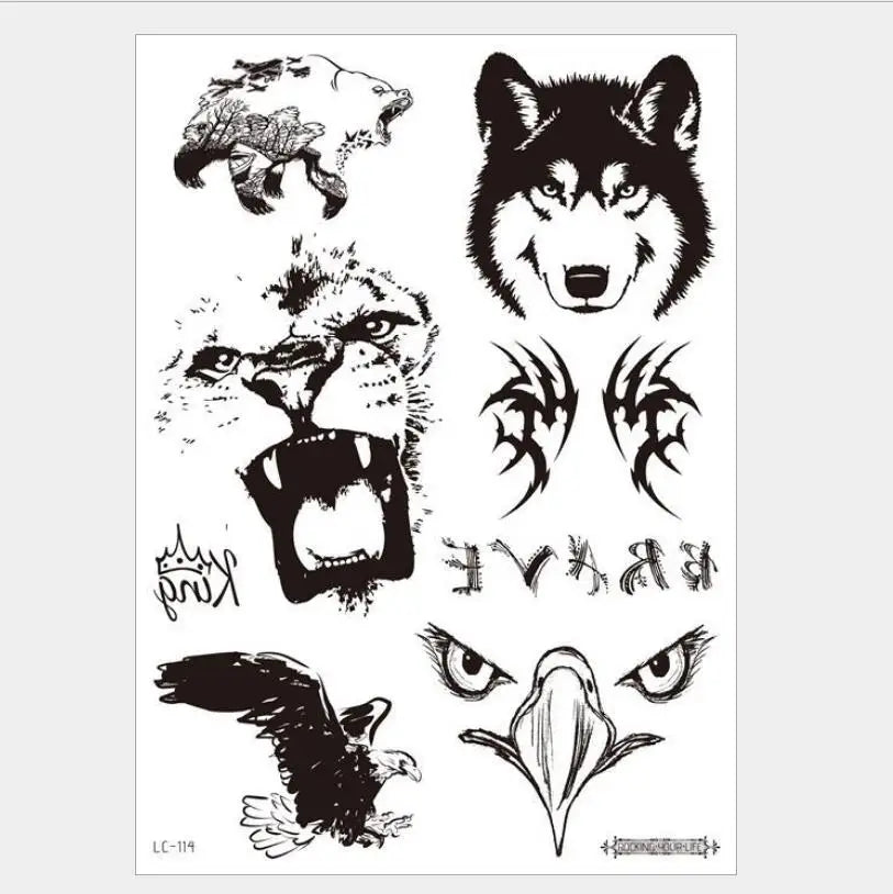 Waterproof Temporary Tattoos For Men Fake Sticker Sleeve Body Art Face Back Bull Skull Eye Animal Stuff Transfer Stickers T1886
