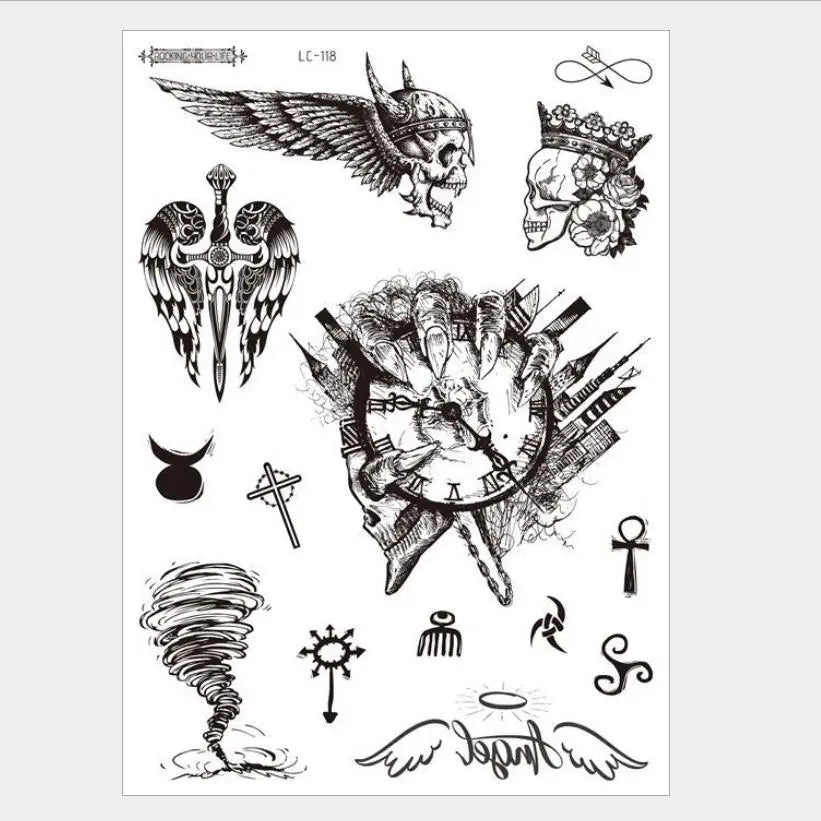 Waterproof Temporary Tattoos For Men Fake Sticker Sleeve Body Art Face Back Bull Skull Eye Animal Stuff Transfer Stickers T1886