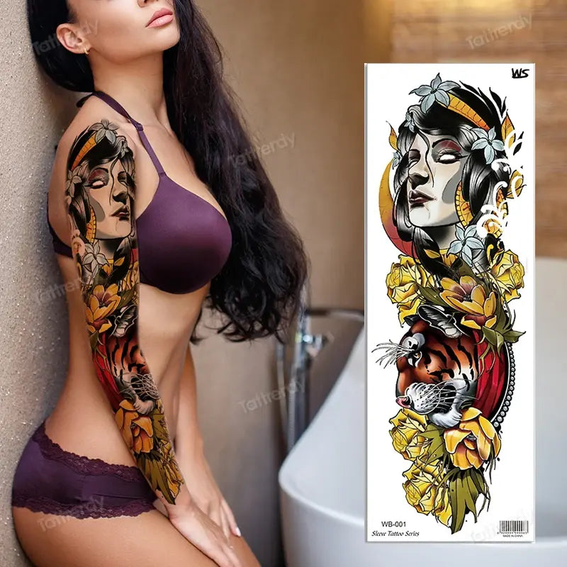 sexy tattoo stockings thigh leg temporary tatoos for women girls body stickers flowers peonies carp fish dragon snake tattoo big