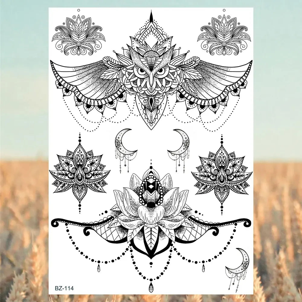 Black Rose Flower Sexy Temporary Tattoos For Women Adult Thigh Peony Skull Realistic Fake Tattoo Sexy Washable Tatoos Sticker