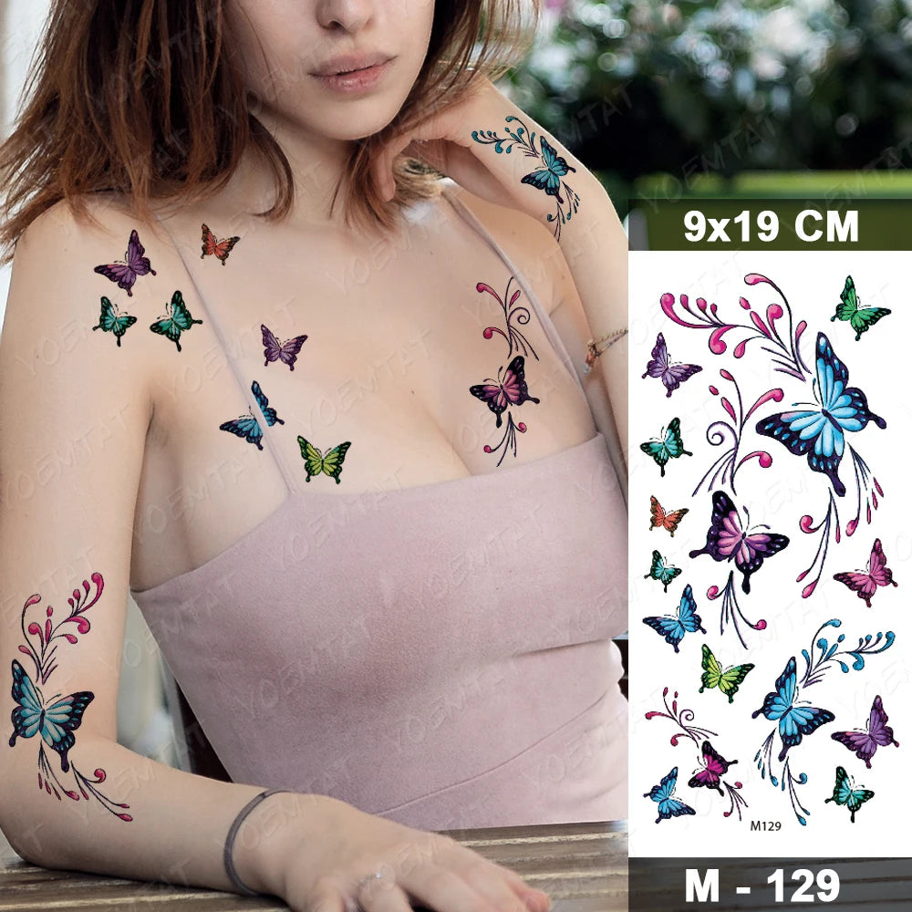 Waterproof Temporary Tattoo Sticker 3D Feather Butterfly Flash Tatoo Wrist shoulder leg Fake Tatto For Body Art Women Girl