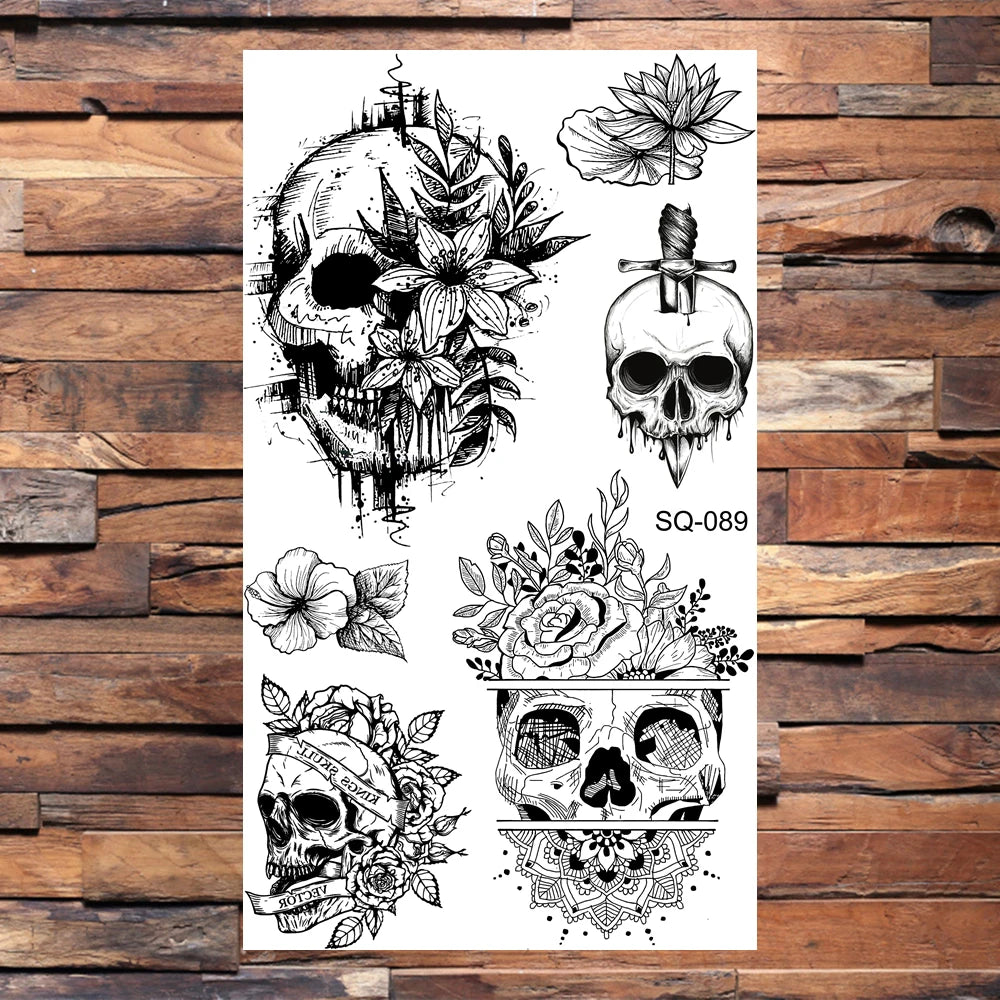 Black Lips Temporary Tattoos For Women Men Realistic Eye Skull Planet String Fake Tattoo Sticker Hand Body Tatoos Hot Sale Small