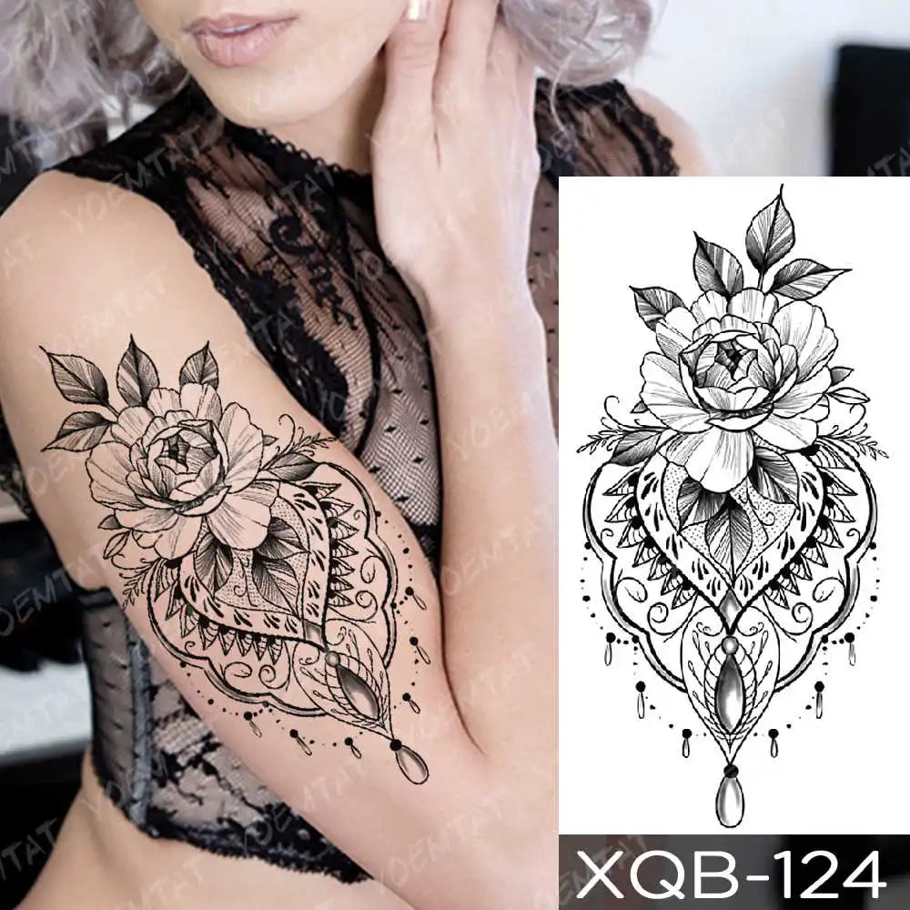 Waterproof Temporary Tattoo Sticker Moon Rose Mandala Lotus Flash Tattoos Lion Fox Flowers Body Art Arm Fake Tatoo Women Men