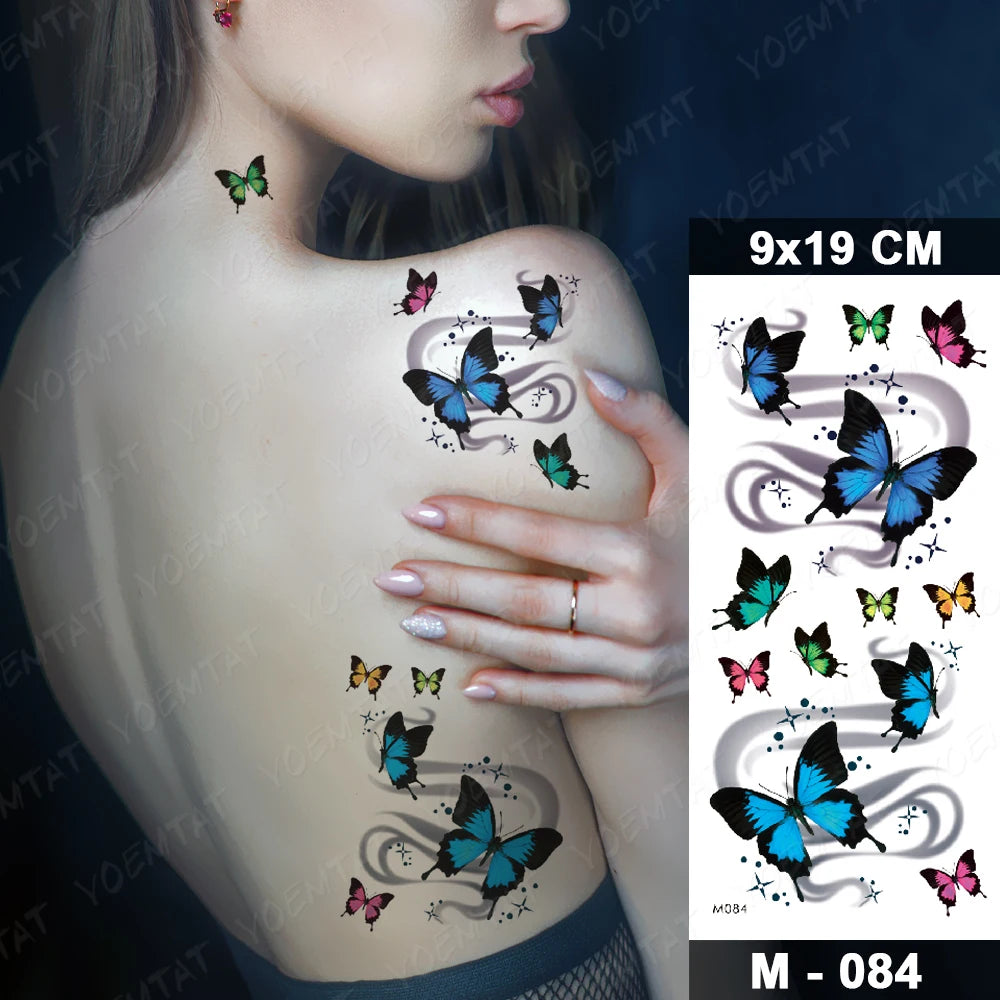 Waterproof Temporary Tattoo Sticker 3D Feather Butterfly Flash Tatoo Wrist shoulder leg Fake Tatto For Body Art Women Girl