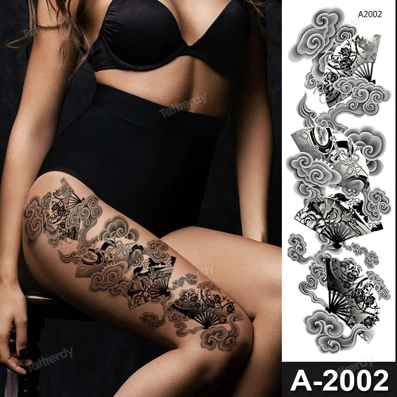 sexy tattoo stockings thigh leg temporary tatoos for women girls body stickers flowers peonies carp fish dragon snake tattoo big