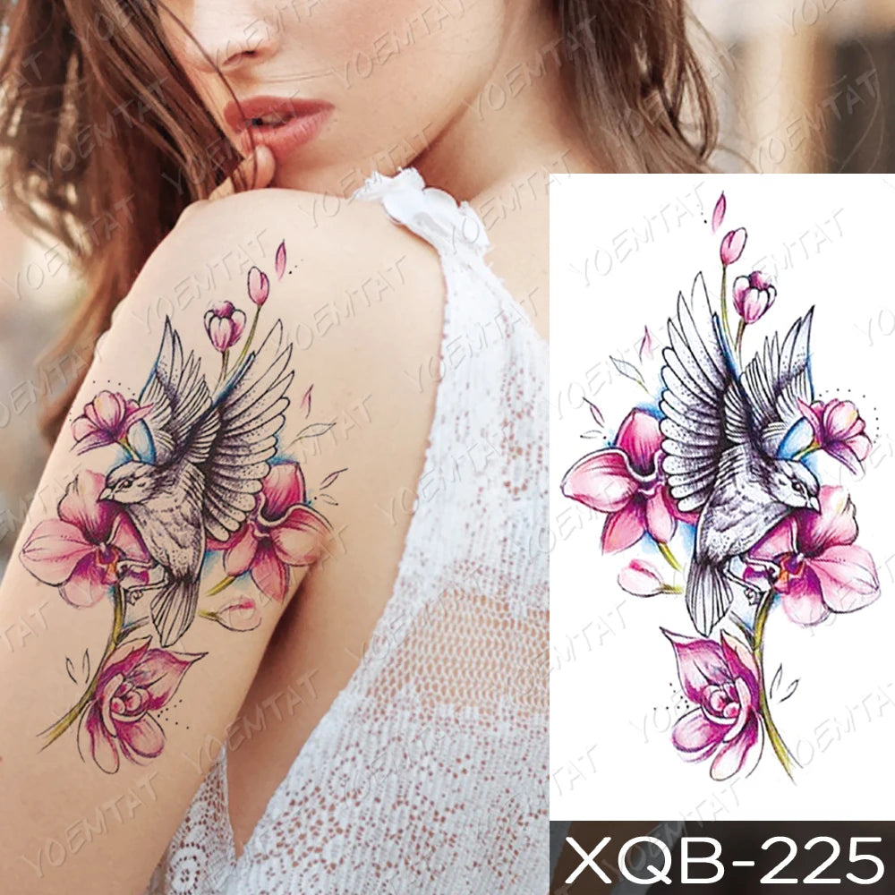 Waterproof Temporary Tattoo Sticker FLowers Dream Catcher Flash Tattoos Flowers Bird Rose Body Art Arm Fake Sleeve Tatoo Women