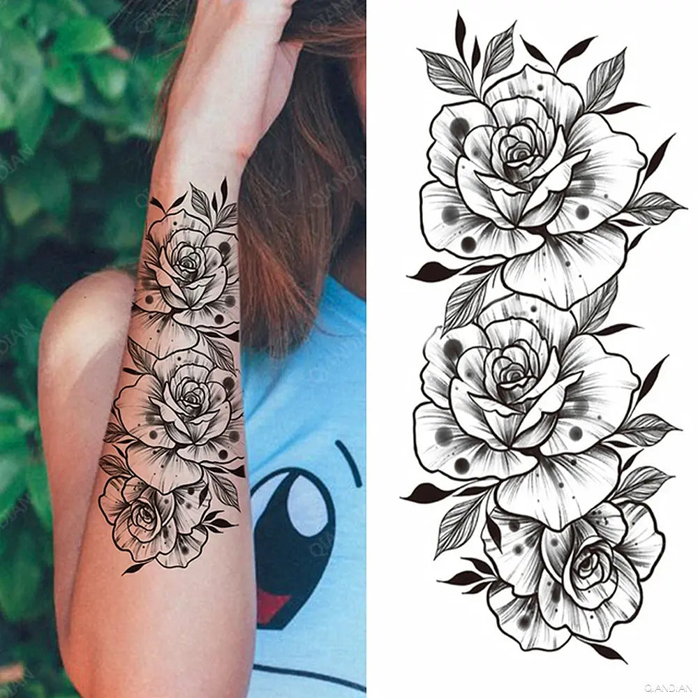 Watercolor Arm Letter Temporary Tattoos Sleeve English Word Lip Print Feather Decorate Realistic Fake Body Women Totem Sticker
