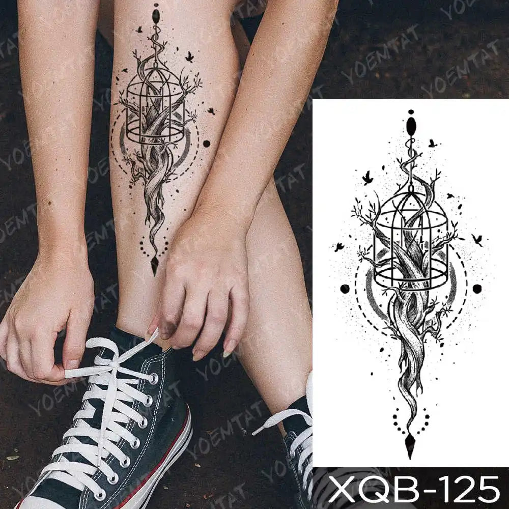 Waterproof Temporary Tattoo Sticker Moon Rose Mandala Lotus Flash Tattoos Lion Fox Flowers Body Art Arm Fake Tatoo Women Men