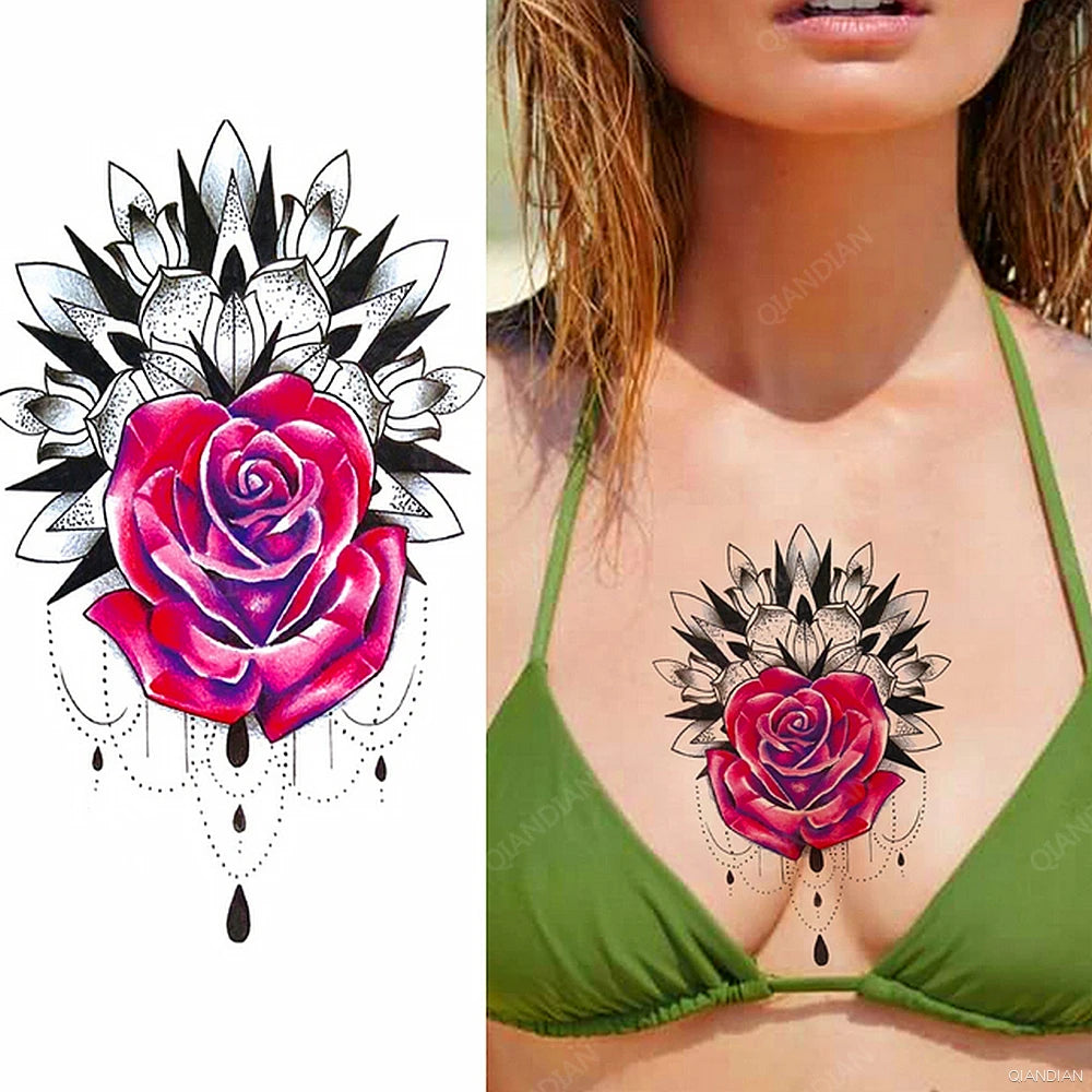 Watercolor Arm Letter Temporary Tattoos Sleeve English Word Lip Print Feather Decorate Realistic Fake Body Women Totem Sticker