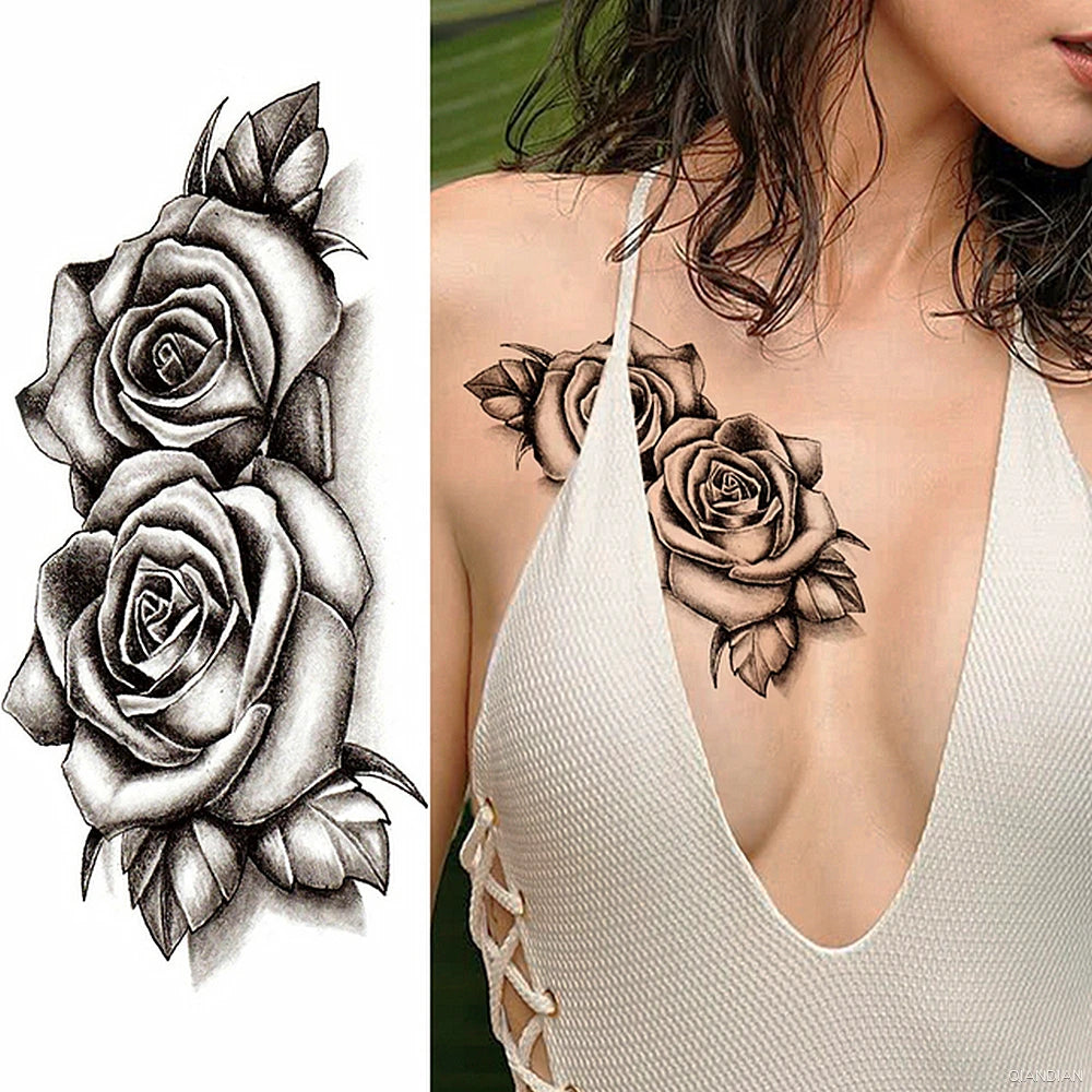 Watercolor Arm Letter Temporary Tattoos Sleeve English Word Lip Print Feather Decorate Realistic Fake Body Women Totem Sticker