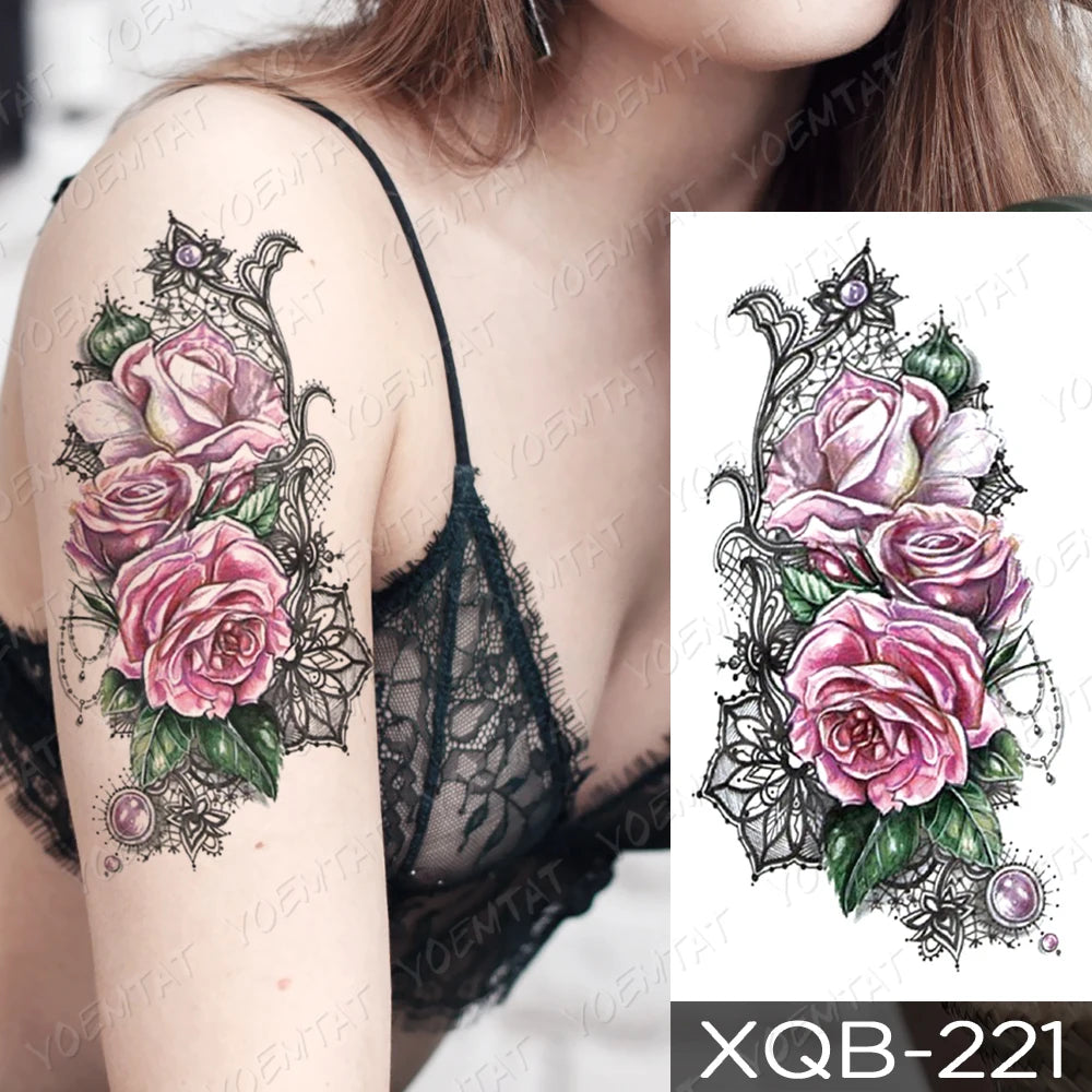 Waterproof Temporary Tattoo Sticker FLowers Dream Catcher Flash Tattoos Flowers Bird Rose Body Art Arm Fake Sleeve Tatoo Women