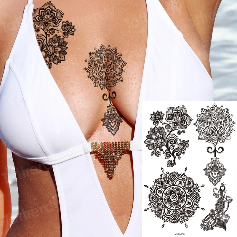 sexy tatoo for women temperary tattoo leg stocking black henna lace tattoo sticker girl water fake tatoo decal big size body art