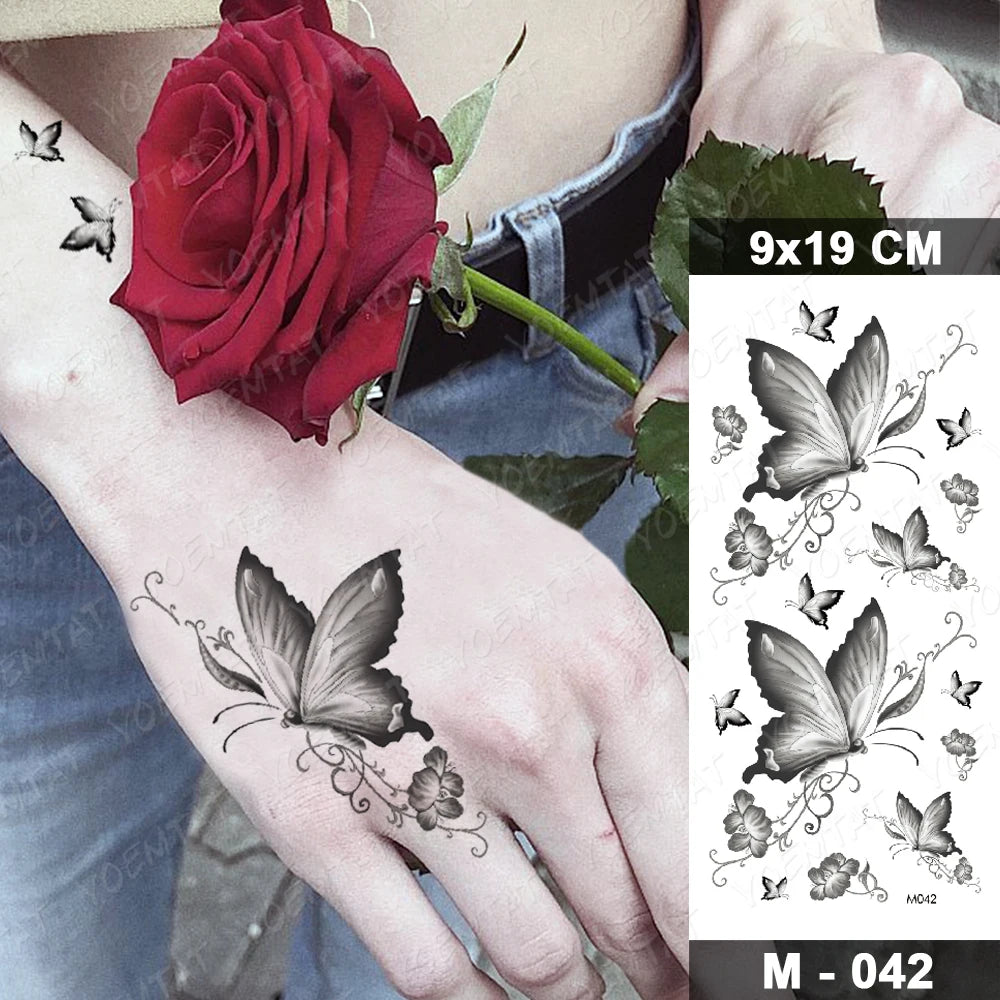Waterproof Temporary Tattoo Sticker 3D Feather Butterfly Flash Tatoo Wrist shoulder leg Fake Tatto For Body Art Women Girl