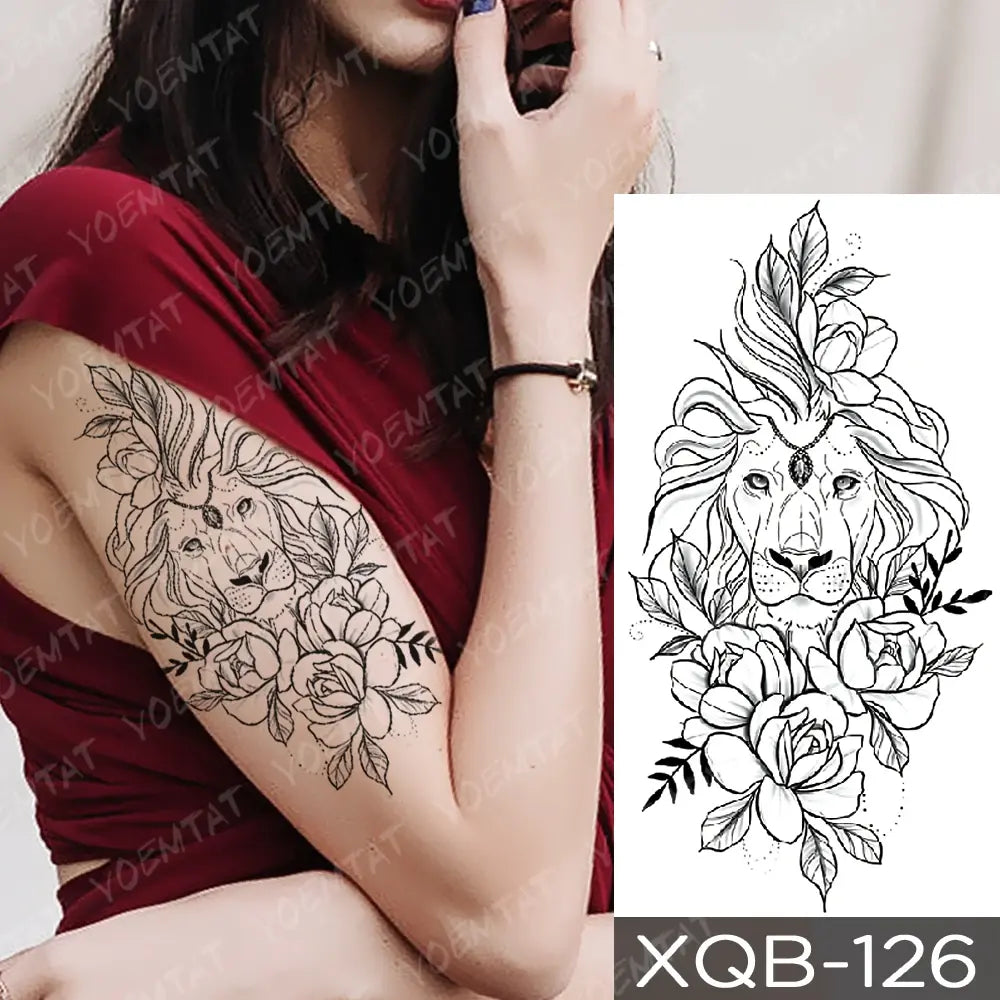 Waterproof Temporary Tattoo Sticker Moon Rose Mandala Lotus Flash Tattoos Lion Fox Flowers Body Art Arm Fake Tatoo Women Men