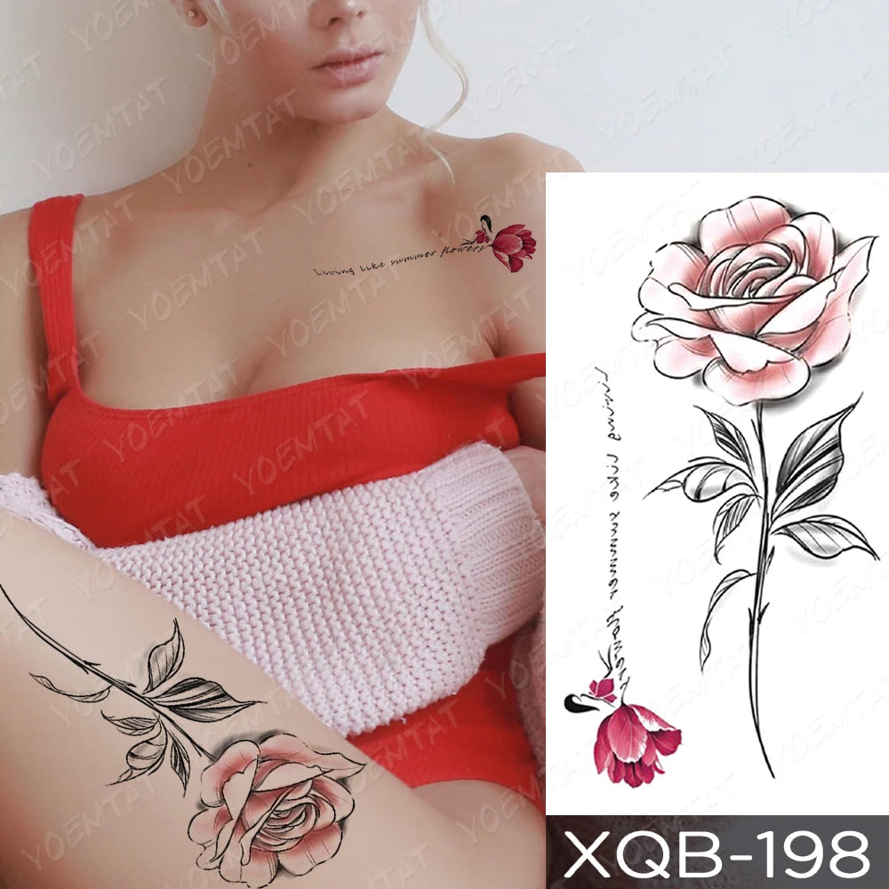 Waterproof Temporary Tattoo Sticker FLowers Dream Catcher Flash Tattoos Flowers Bird Rose Body Art Arm Fake Sleeve Tatoo Women