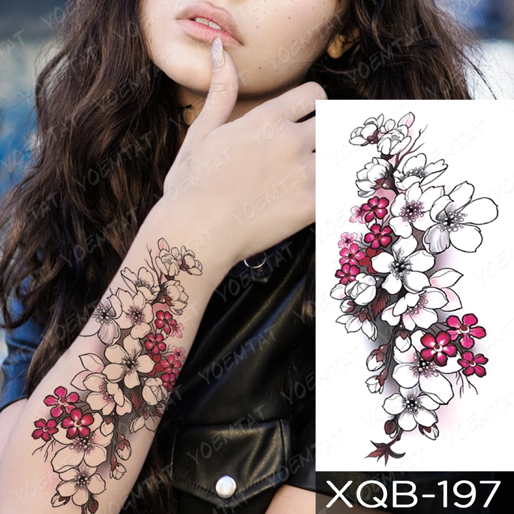 Waterproof Temporary Tattoo Sticker FLowers Dream Catcher Flash Tattoos Flowers Bird Rose Body Art Arm Fake Sleeve Tatoo Women