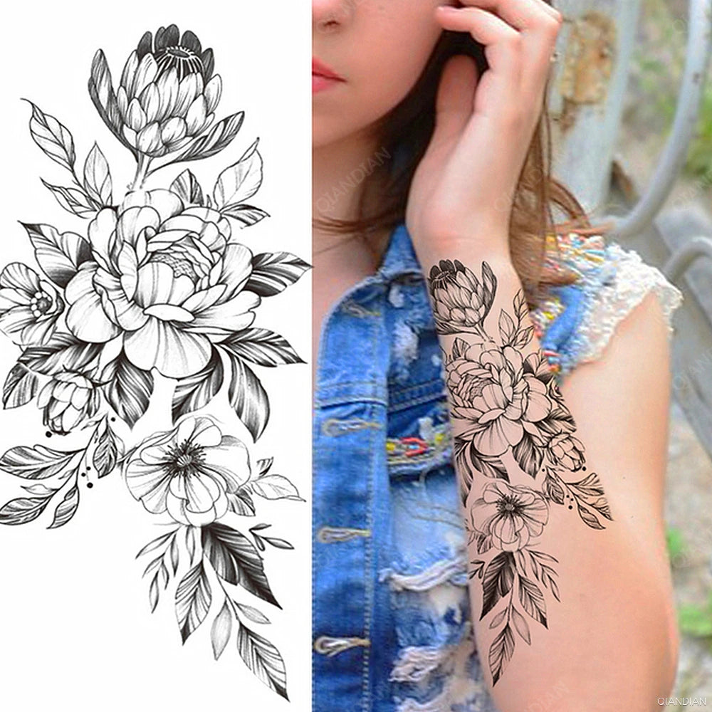 Watercolor Arm Letter Temporary Tattoos Sleeve English Word Lip Print Feather Decorate Realistic Fake Body Women Totem Sticker