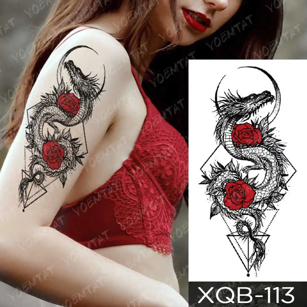 Waterproof Temporary Tattoo Sticker Moon Rose Mandala Lotus Flash Tattoos Lion Fox Flowers Body Art Arm Fake Tatoo Women Men