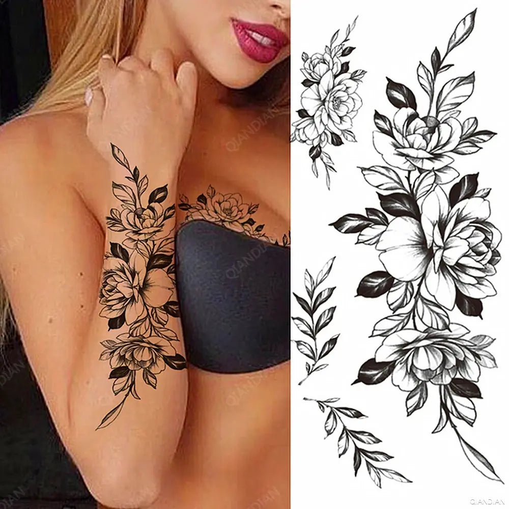 Watercolor Arm Letter Temporary Tattoos Sleeve English Word Lip Print Feather Decorate Realistic Fake Body Women Totem Sticker