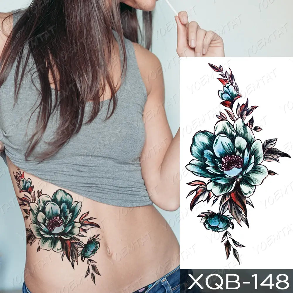 Waterproof Temporary Tattoo Sticker FLowers Dream Catcher Flash Tattoos Flowers Bird Rose Body Art Arm Fake Sleeve Tatoo Women