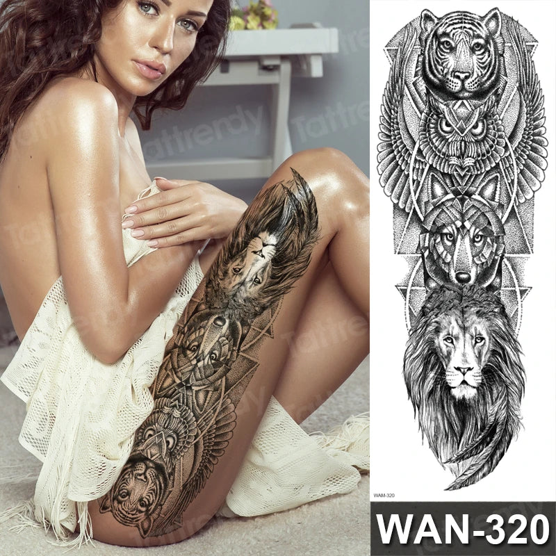 sexy tattoo stockings thigh leg temporary tatoos for women girls body stickers flowers peonies carp fish dragon snake tattoo big
