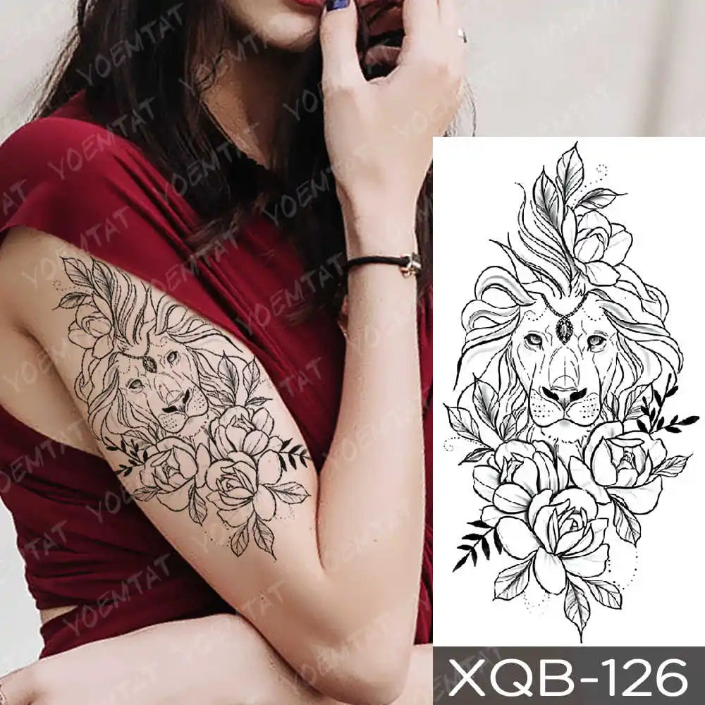 Waterproof Temporary Tattoo Sticker Moon Rose Mandala Lotus Flash Tattoos Lion Fox Flowers Body Art Arm Fake Tatoo Women Men