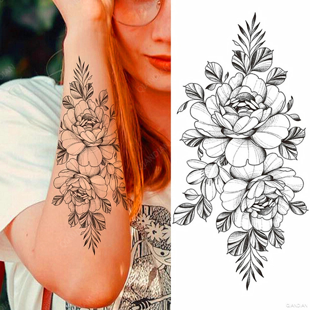 Watercolor Arm Letter Temporary Tattoos Sleeve English Word Lip Print Feather Decorate Realistic Fake Body Women Totem Sticker