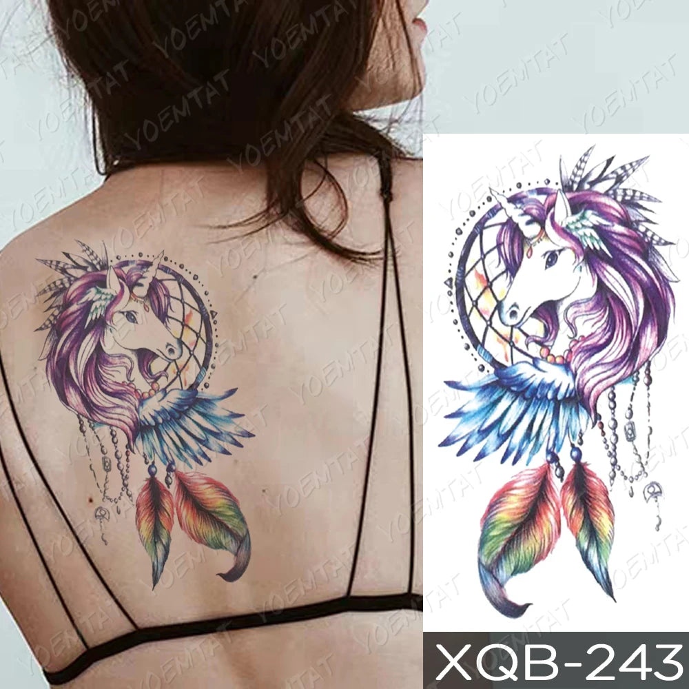 Waterproof Temporary Tattoo Sticker FLowers Dream Catcher Flash Tattoos Flowers Bird Rose Body Art Arm Fake Sleeve Tatoo Women