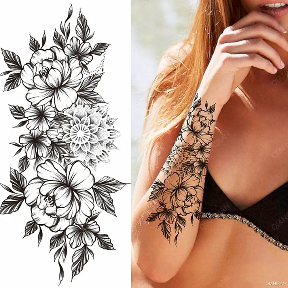 Watercolor Arm Letter Temporary Tattoos Sleeve English Word Lip Print Feather Decorate Realistic Fake Body Women Totem Sticker