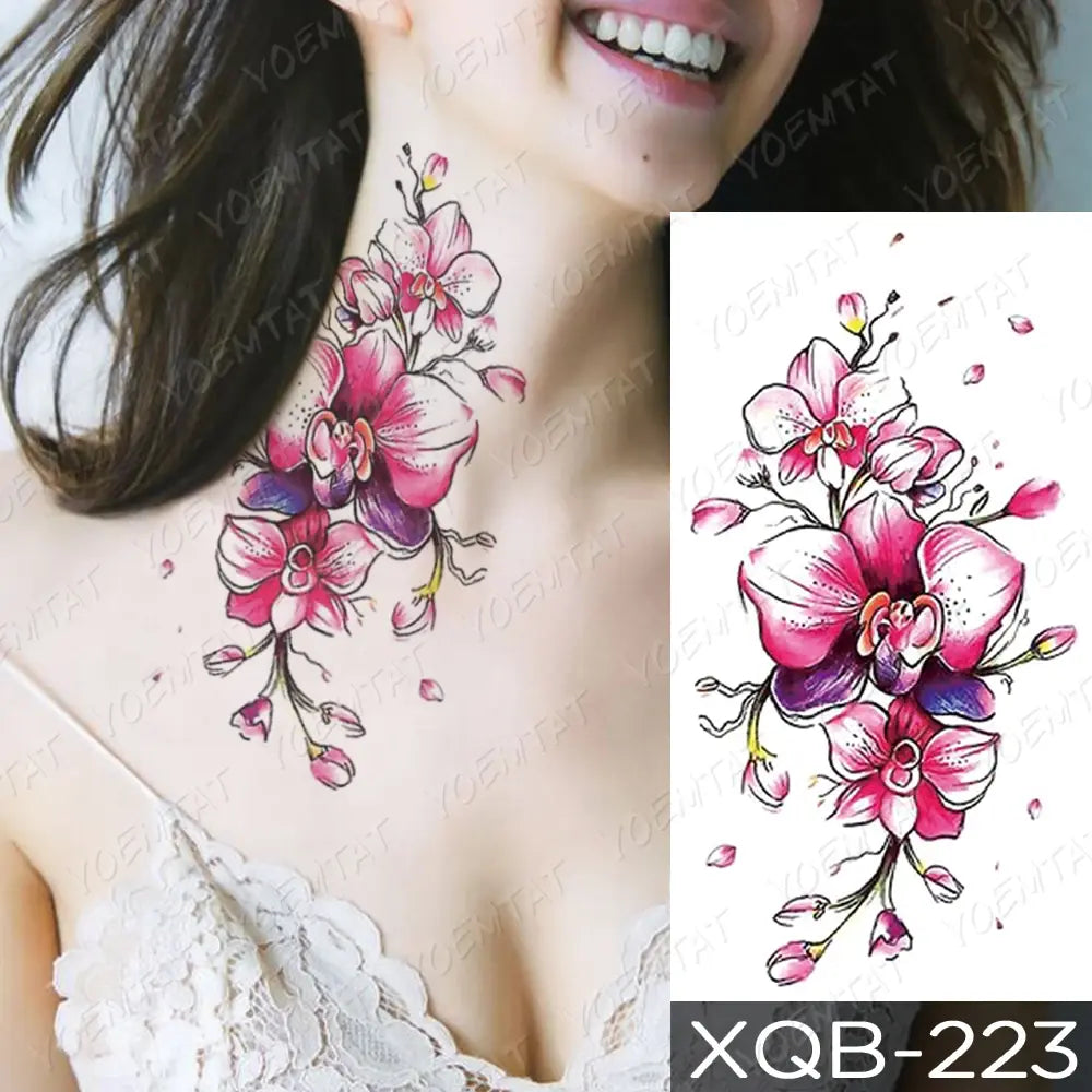 Waterproof Temporary Tattoo Sticker FLowers Dream Catcher Flash Tattoos Flowers Bird Rose Body Art Arm Fake Sleeve Tatoo Women