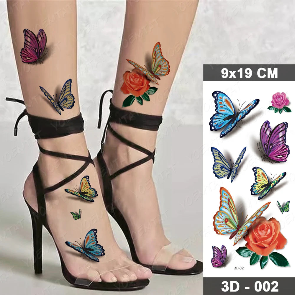 Waterproof Temporary Tattoo Sticker 3D Feather Butterfly Flash Tatoo Wrist shoulder leg Fake Tatto For Body Art Women Girl
