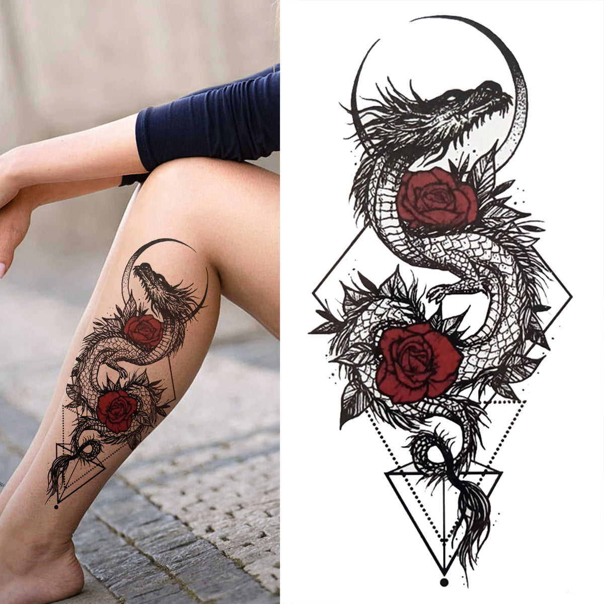 Black 3D Rose Temporary Tattoo For Women Girls Adult Peony Dahlia Flower Tattoos Sticker Black Flora Glory Geometric Arm Tatoos