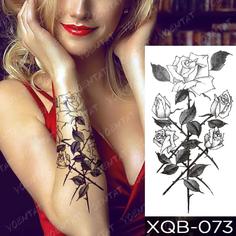 Waterproof Temporary Tattoo Sticker Moon Rose Mandala Lotus Flash Tattoos Lion Fox Flowers Body Art Arm Fake Tatoo Women Men