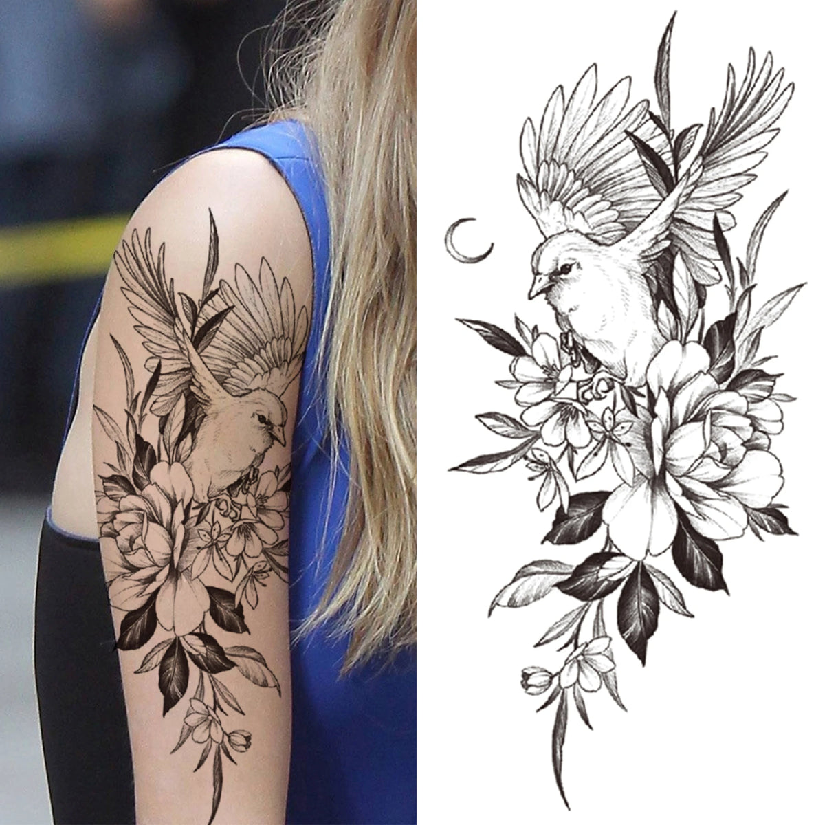 Black 3D Rose Temporary Tattoo For Women Girls Adult Peony Dahlia Flower Tattoos Sticker Black Flora Glory Geometric Arm Tatoos