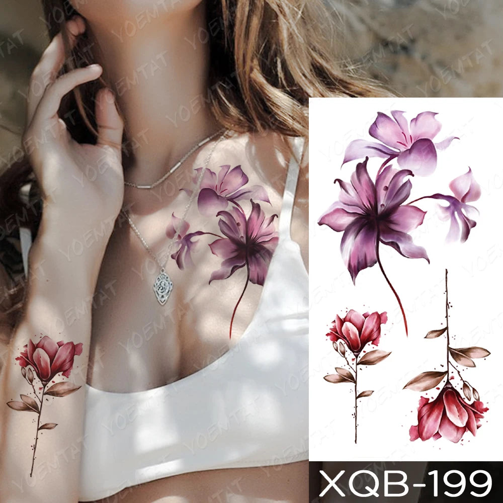 Waterproof Temporary Tattoo Sticker FLowers Dream Catcher Flash Tattoos Flowers Bird Rose Body Art Arm Fake Sleeve Tatoo Women