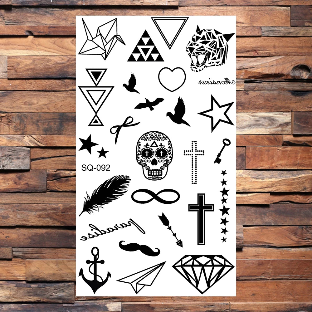 Black Lips Temporary Tattoos For Women Men Realistic Eye Skull Planet String Fake Tattoo Sticker Hand Body Tatoos Hot Sale Small